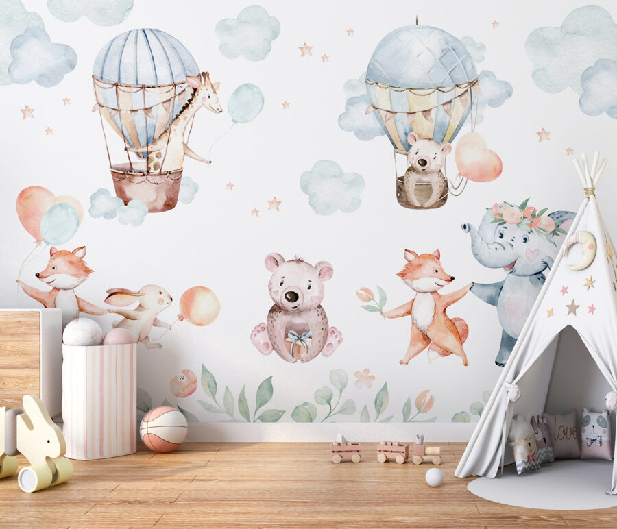 Papel de parede Conjunto de animais em aguarela