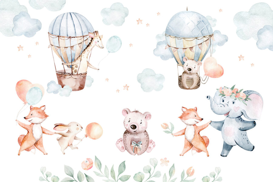 Papel de parede Conjunto de animais em aguarela - Image 6
