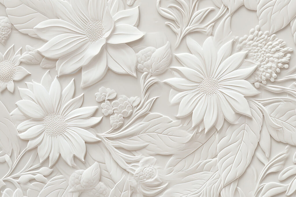 Parede branca com flores e folhas Parede branca com flores e folhas