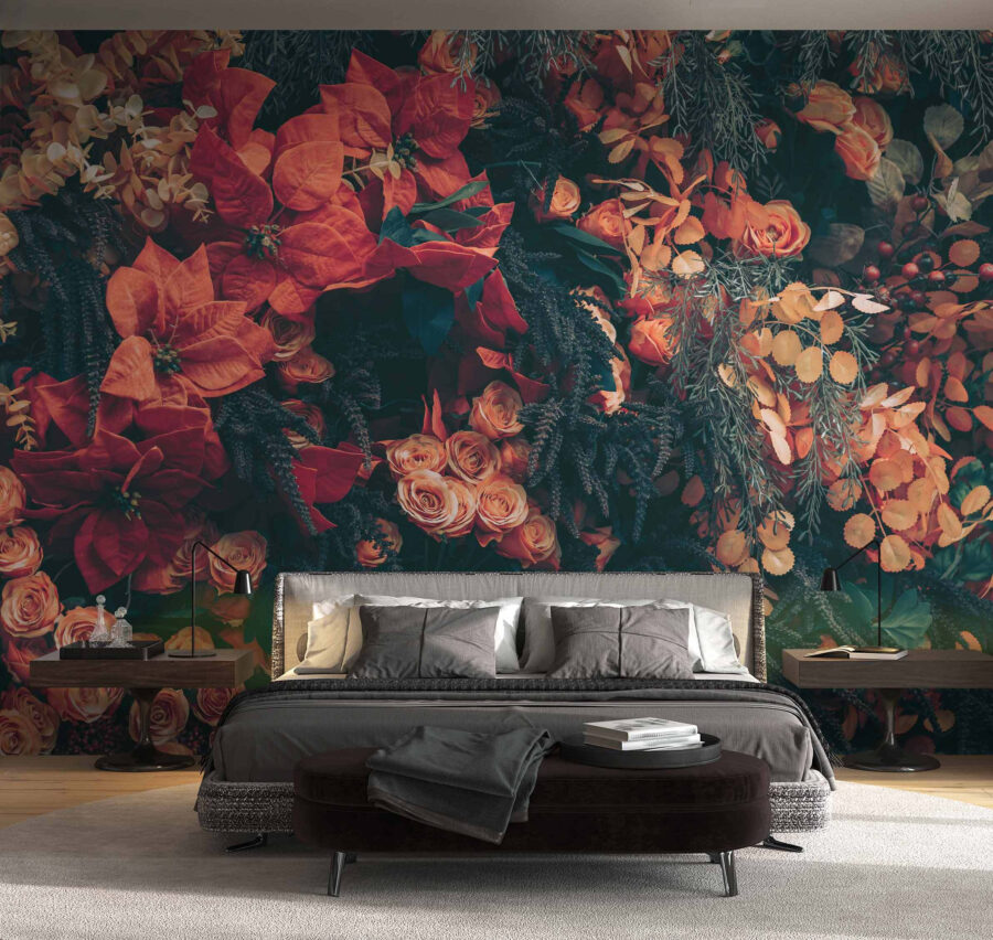 Grupo de flores e folhas