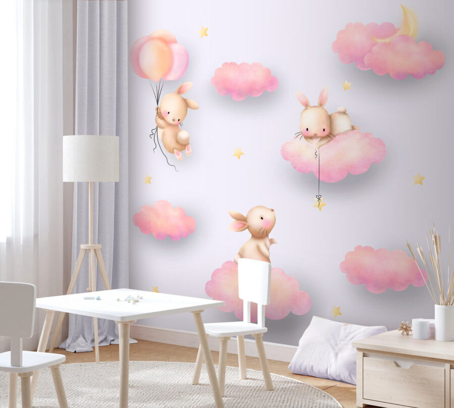 Grupo de coelhos nas nuvens