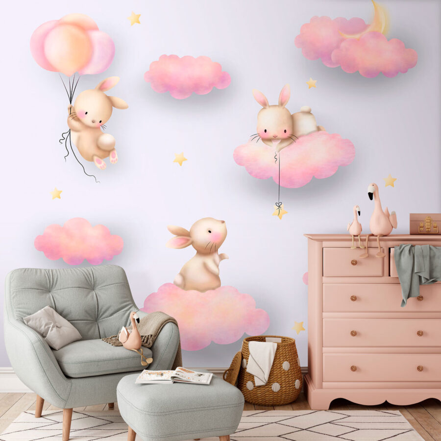 Grupo de coelhos nas nuvens