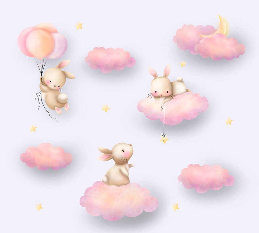 Grupo de coelhos nas nuvens