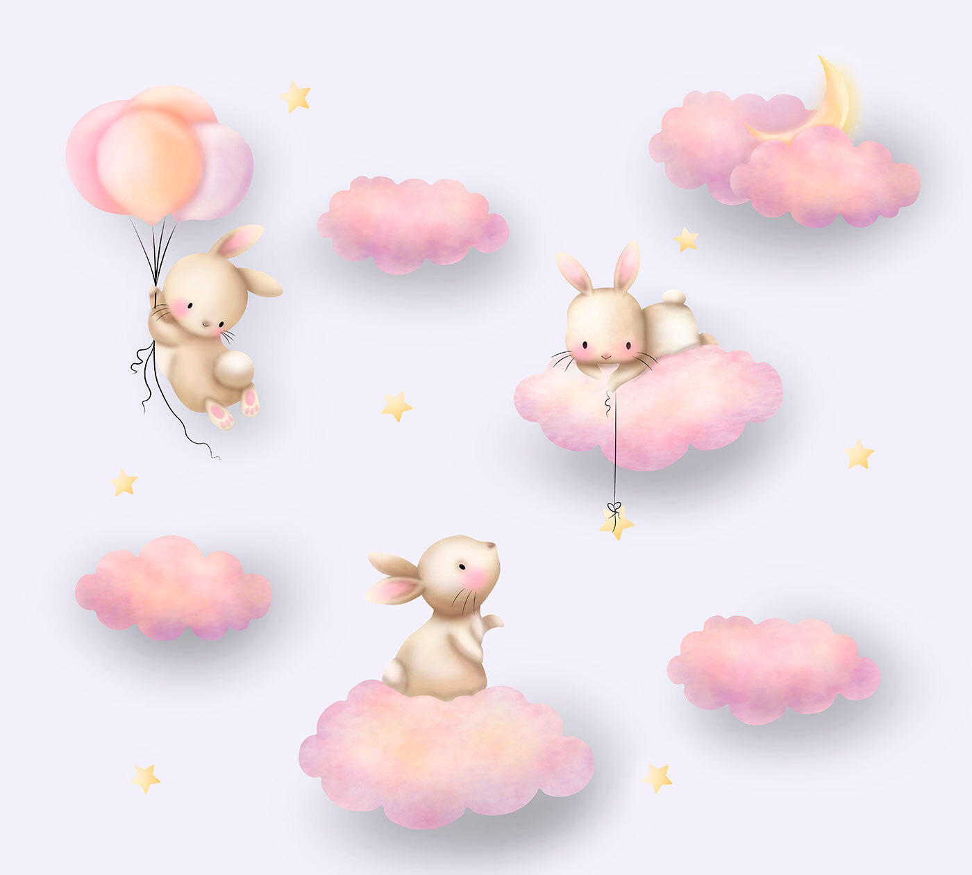 Group of rabbits on clouds Group of rabbits on clouds