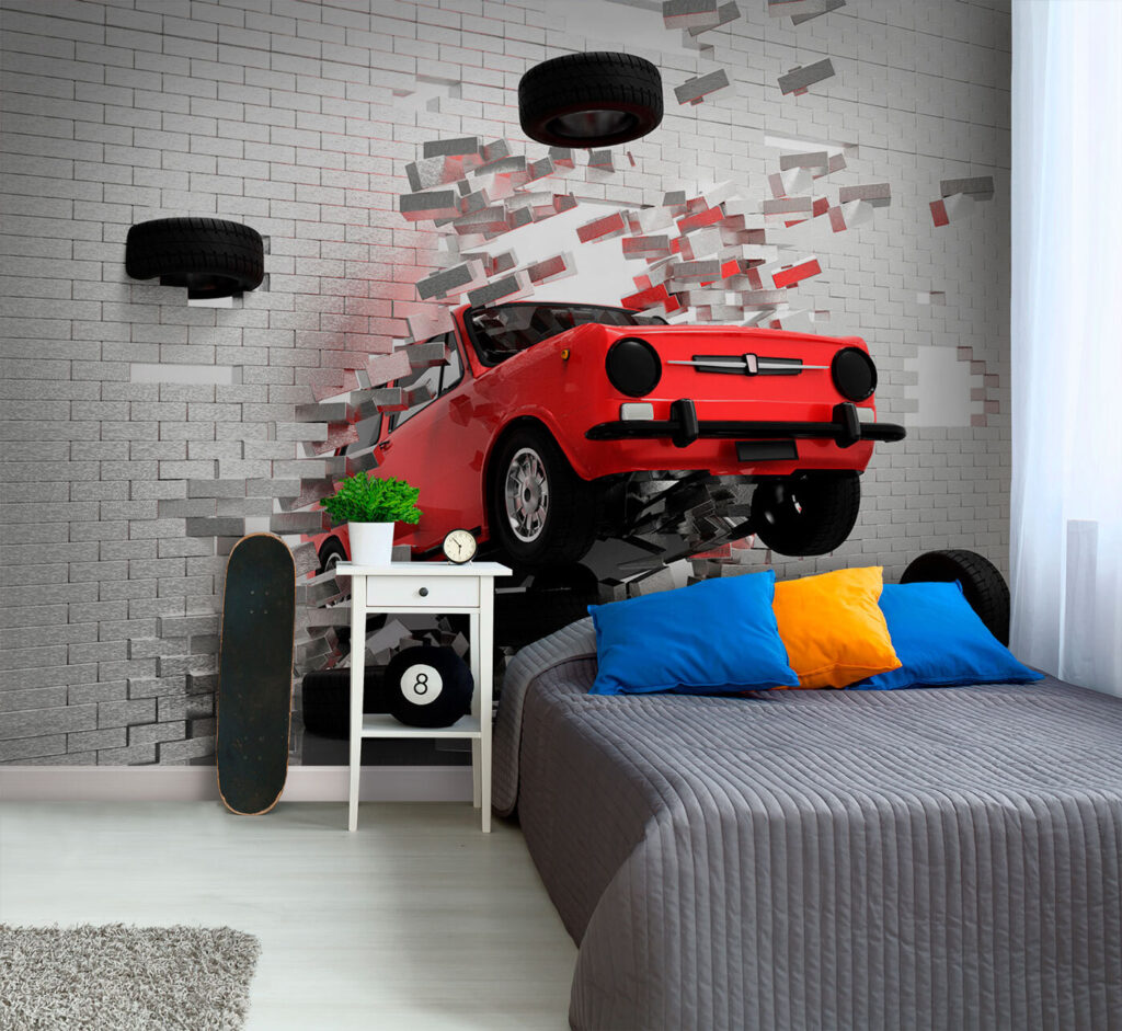 Car crashing through a wall Car crashing through a wall
