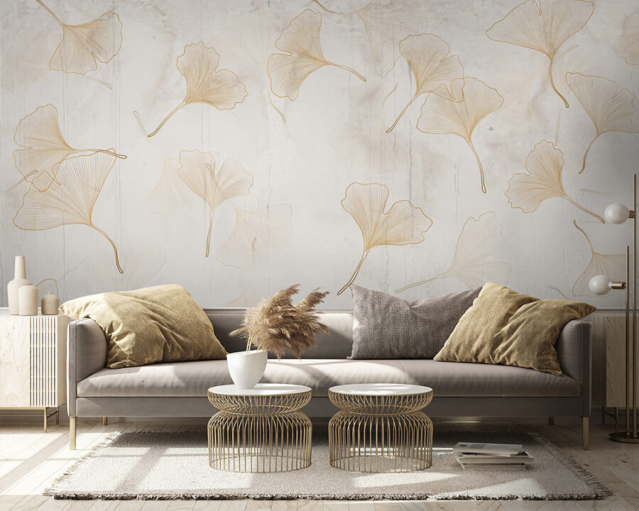 Papel de parede Delicadas folhas de ginkgo num cenário sereno.