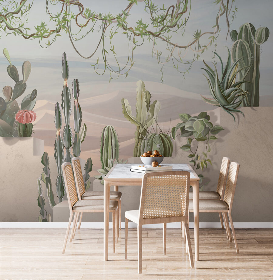 Mural de cactos e suculentas