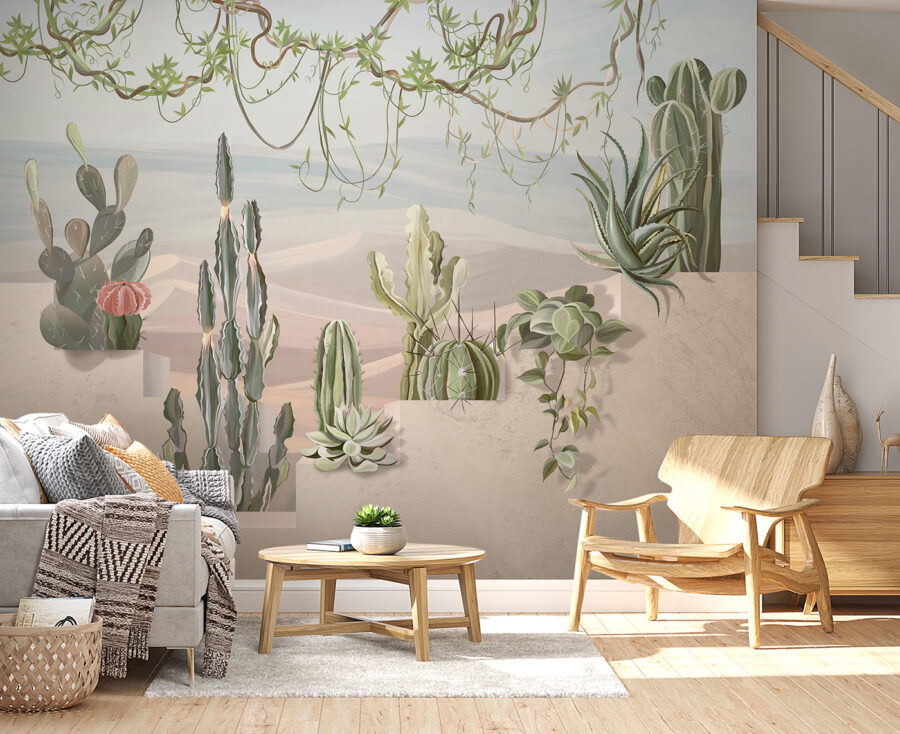Mural de cactos e suculentas
