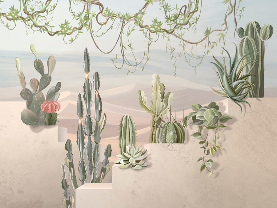 Mural de cactos e suculentas