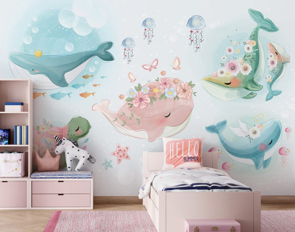 Group of cartoon whales Group of cartoon whales