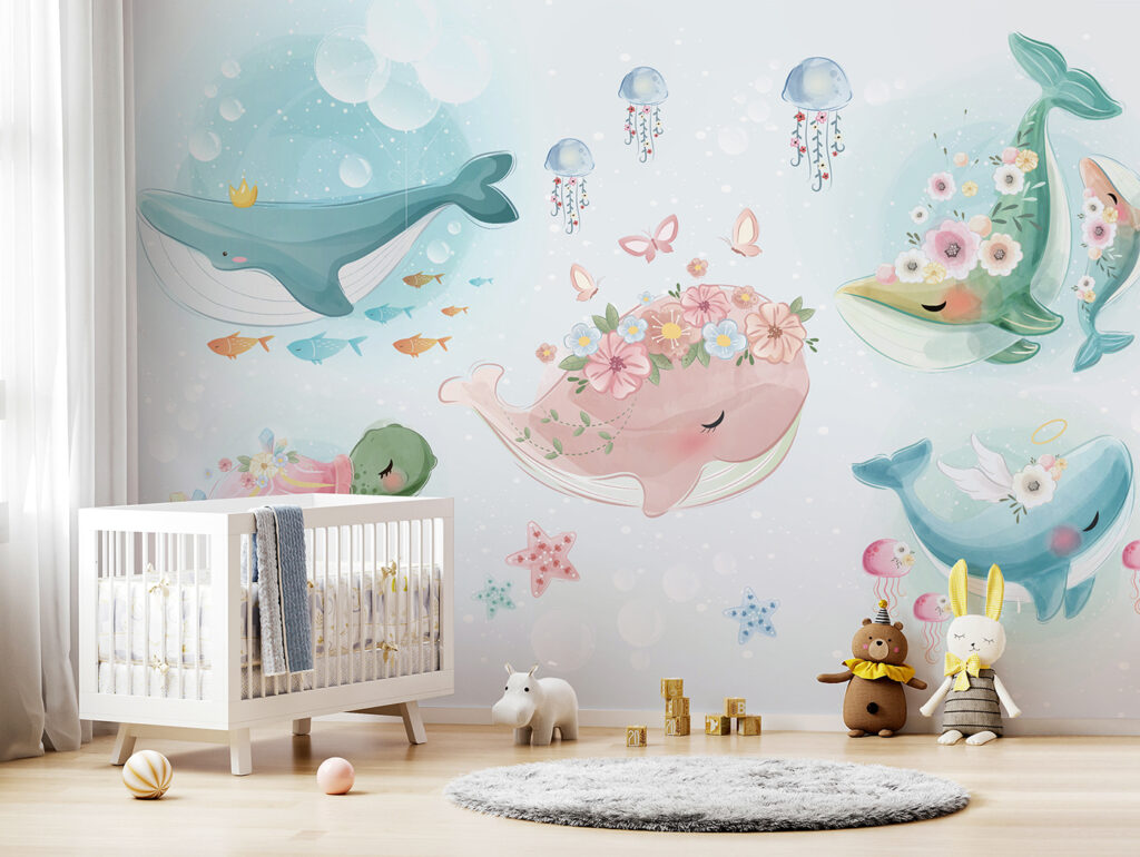 Group of cartoon whales Group of cartoon whales