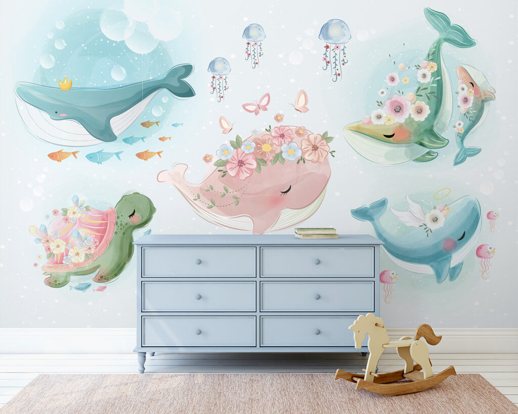 Group of cartoon whales Group of cartoon whales