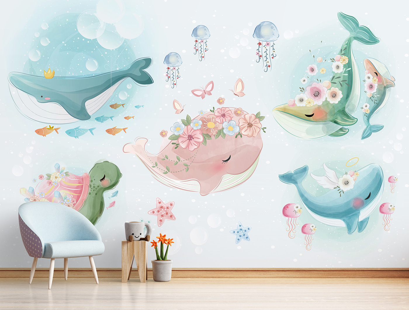 Group of cartoon whales Group of cartoon whales