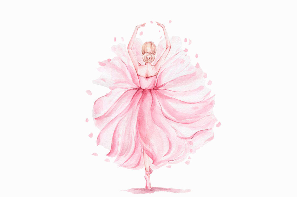 Aguarela de uma mulher com um vestido cor-de-rosa Aguarela de uma mulher com um vestido cor-de-rosa