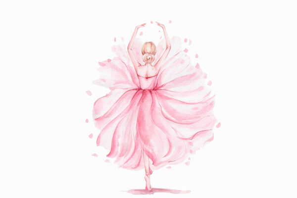 Aguarela de uma mulher com um vestido cor-de-rosa Aguarela de uma mulher com um vestido cor-de-rosa