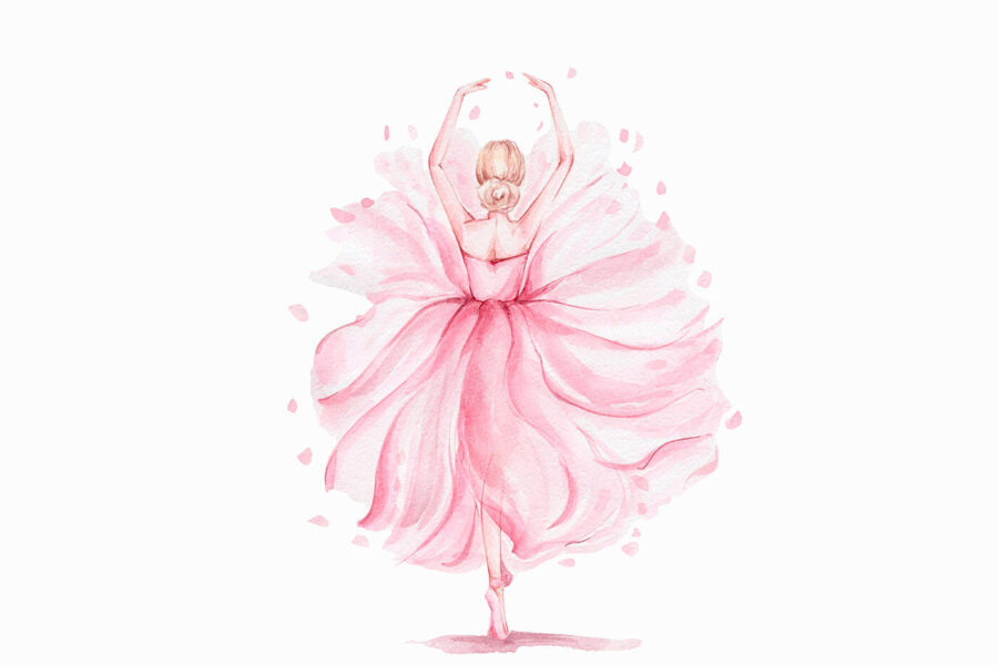 Aguarela de uma mulher com um vestido cor-de-rosa Aguarela de uma mulher com um vestido cor-de-rosa