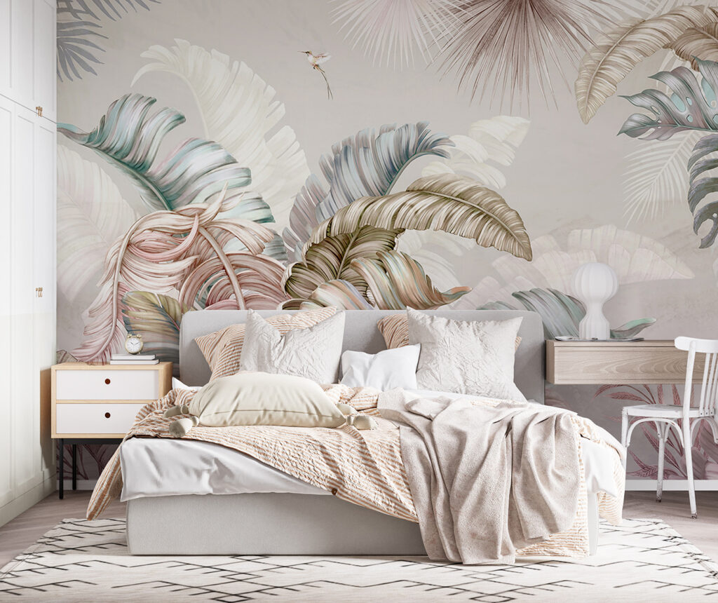 Tropical foliage with delicate birds