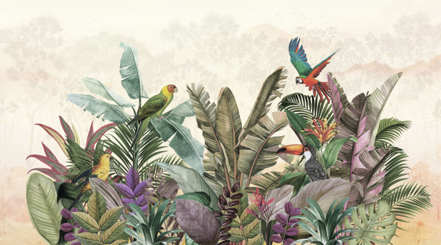 Grupo de aves e plantas