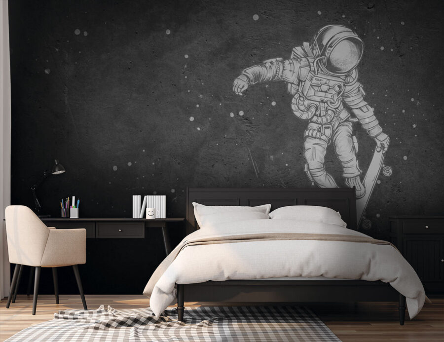 Desenho de um astronauta num skate