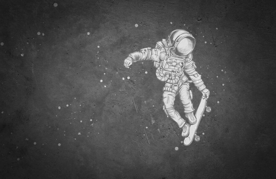 Desenho de um astronauta num skate