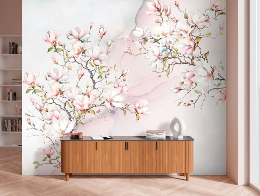 Pintura de flores sobre uma superfície de mármore