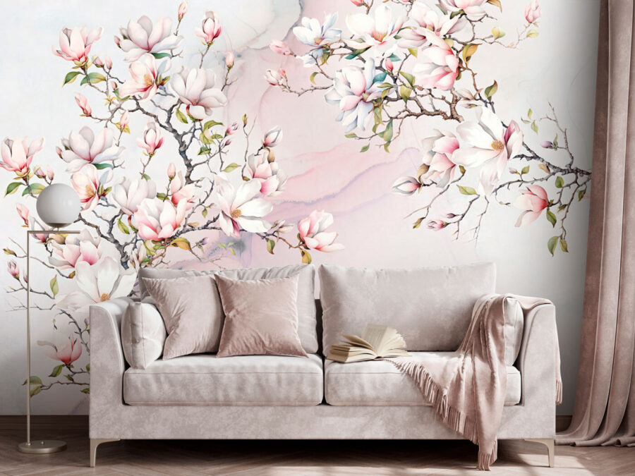 Pintura de flores sobre uma superfície de mármore
