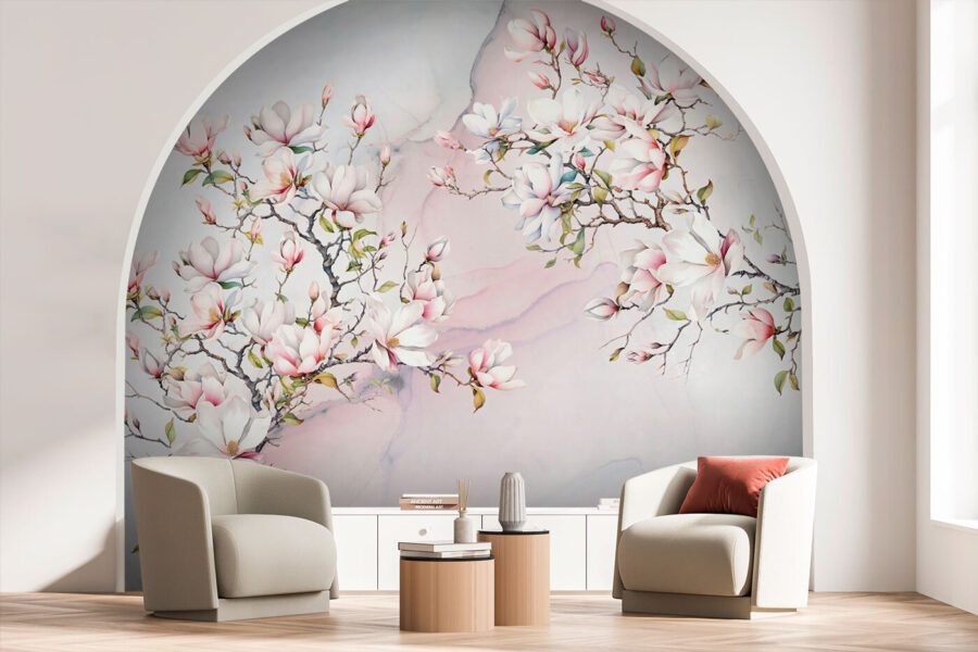 Pintura de flores sobre uma superfície de mármore