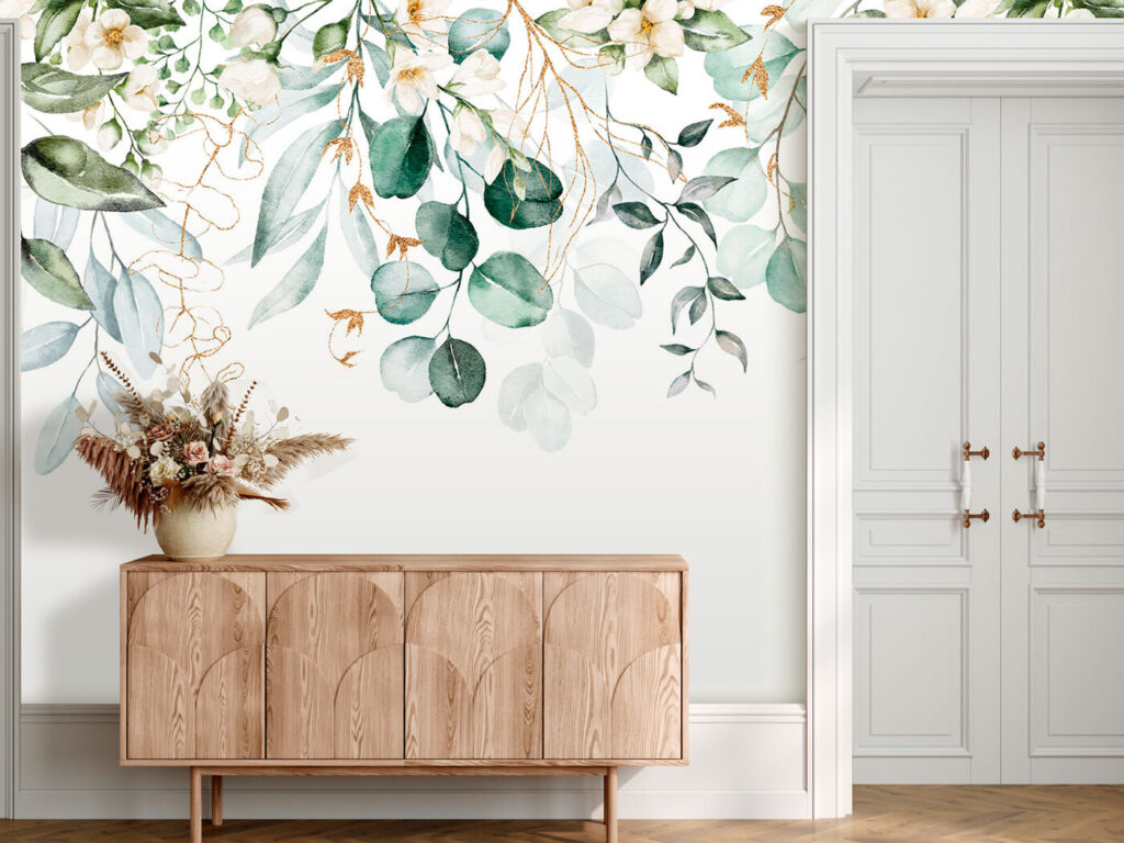 Watercolor painting of leaves and flowers Watercolor painting of leaves and flowers