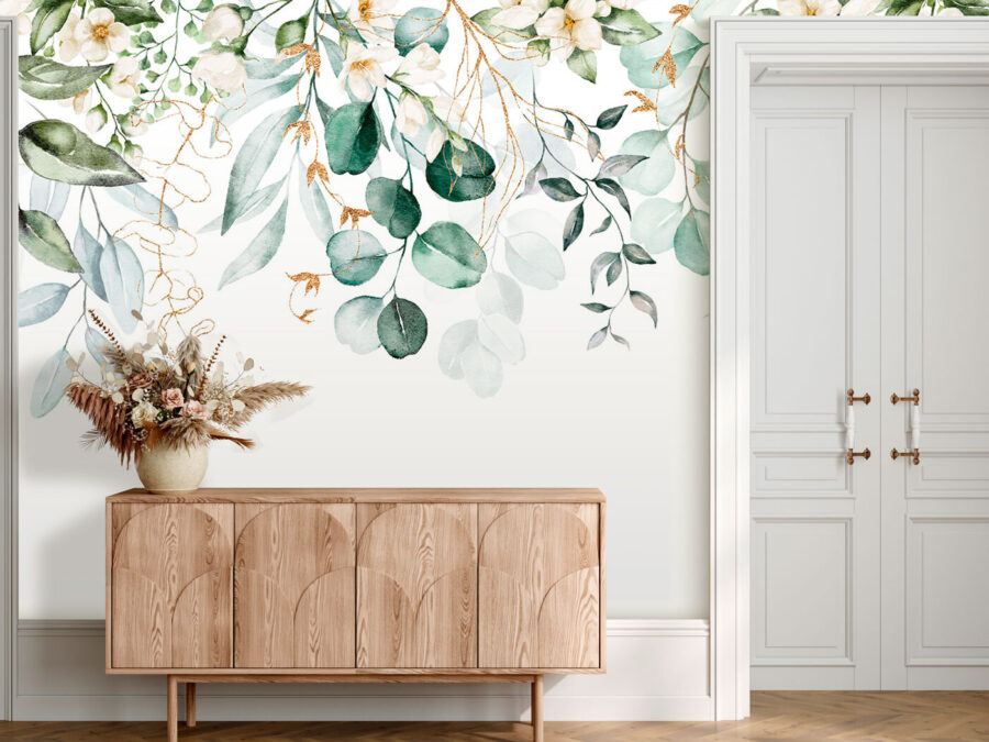 Pintura a aguarela de folhas e flores Pintura a aguarela de folhas e flores