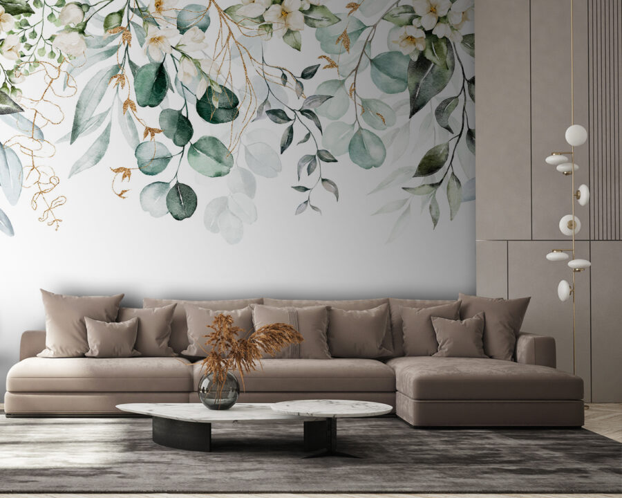 Pintura a aguarela de folhas e flores Pintura a aguarela de folhas e flores