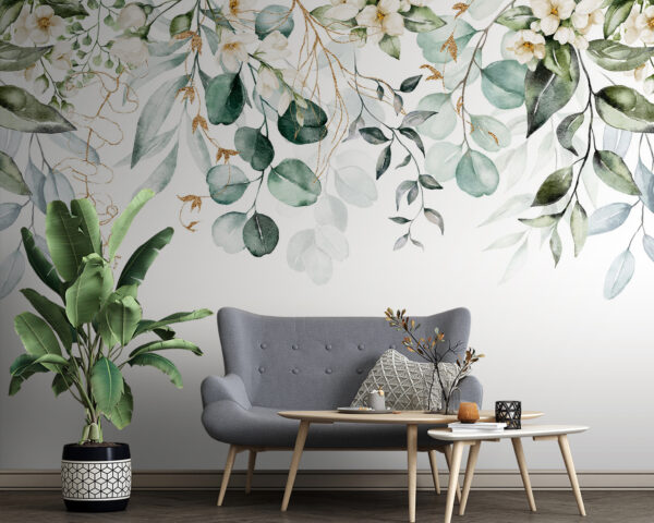 Pintura a aguarela de folhas e flores Pintura a aguarela de folhas e flores