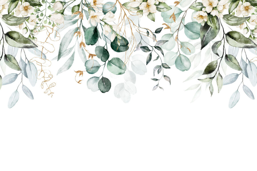 Pintura a aguarela de folhas e flores Pintura a aguarela de folhas e flores