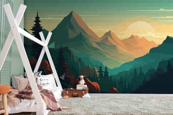 Papel de parede Papel de parede Uma paisagem de montanhas e árvores (REF: u96028)