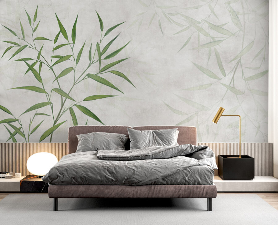Papel de parede Folhas verdes sobre um fundo branco