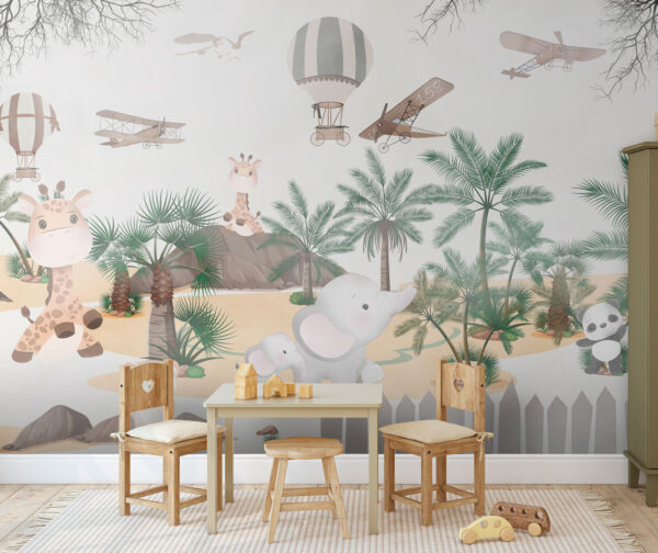 Mural de parede com animais e aviões Mural de parede com animais e aviões