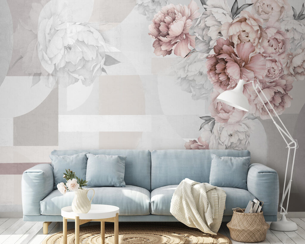 Soft florals complementing abstract shapes