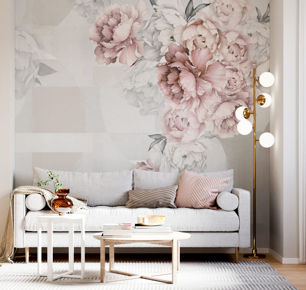 Soft florals complementing abstract shapes