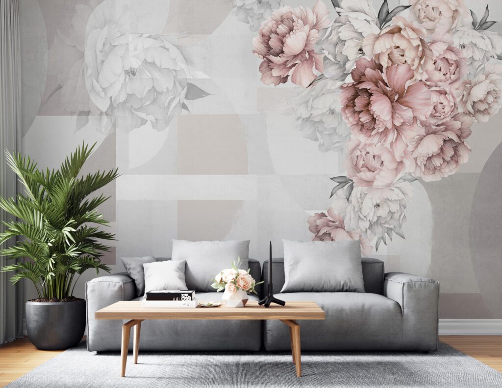 Soft florals complementing abstract shapes