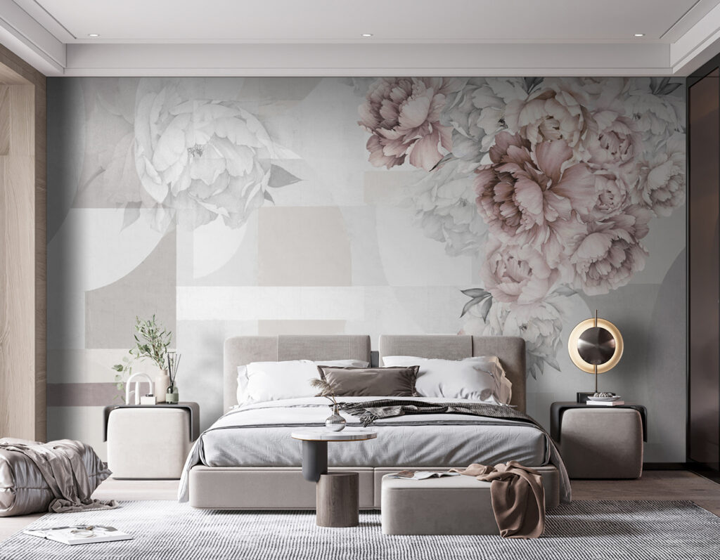 Soft florals complementing abstract shapes