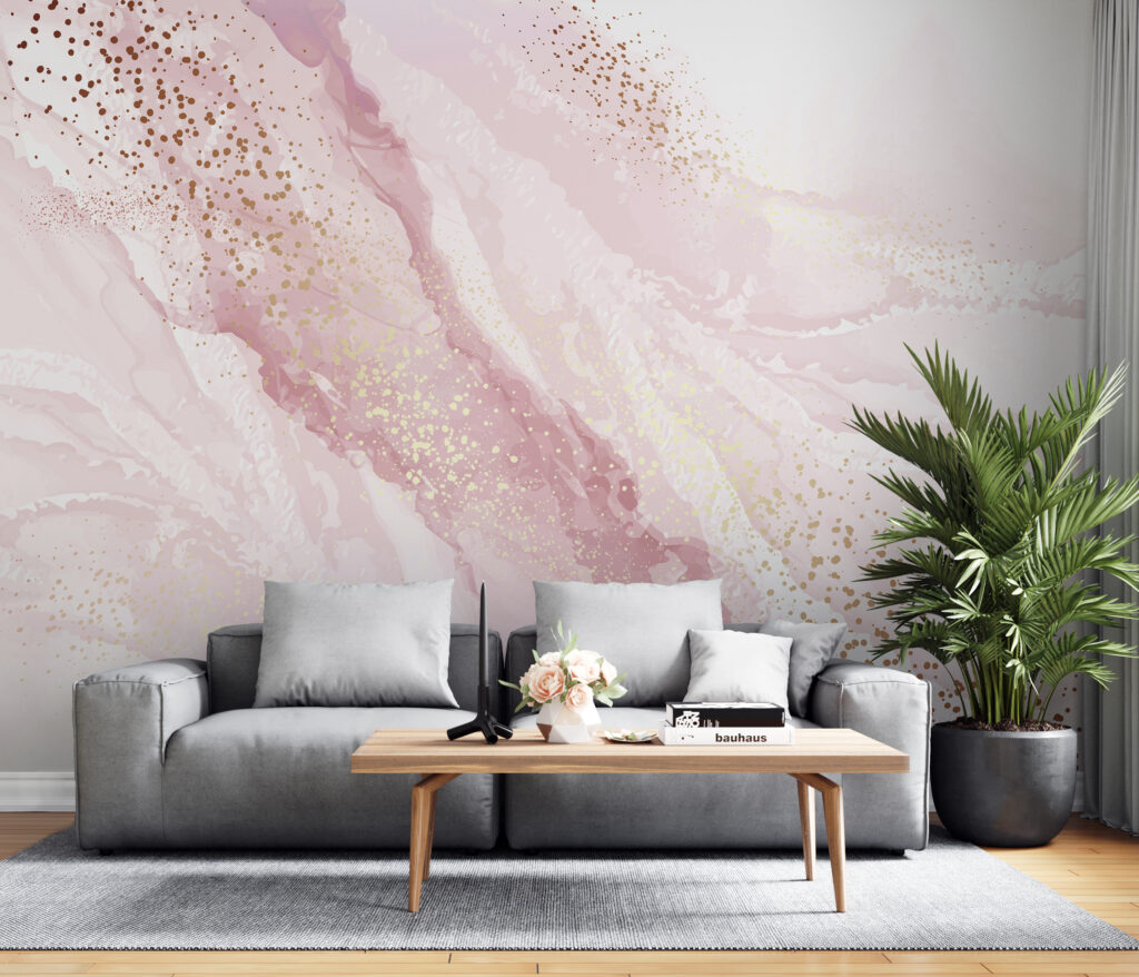 Shimmering blush mountain landscape art