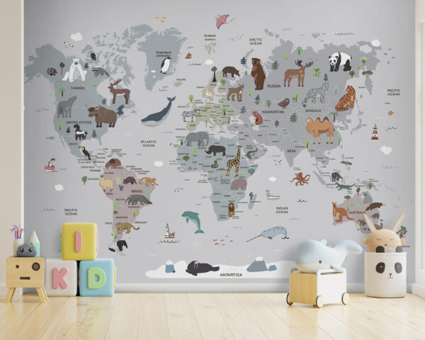 Mapa do mundo com animais Mapa do mundo com animais