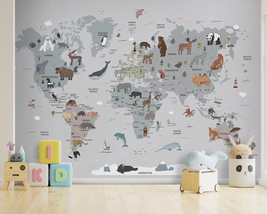 Mapa do mundo com animais Mapa do mundo com animais