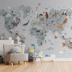 Papel de parede Mapa do mundo com animais