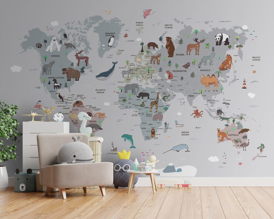 Mapa do mundo com animais Mapa do mundo com animais