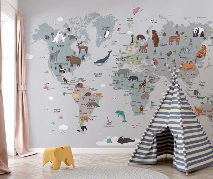 Mapa do mundo com animais Mapa do mundo com animais