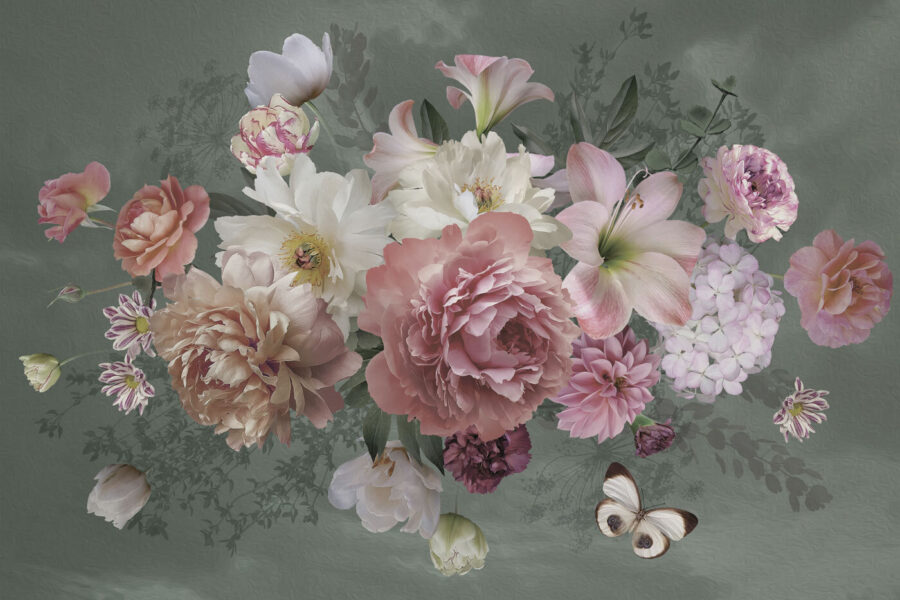Grupo de flores com uma borboleta
