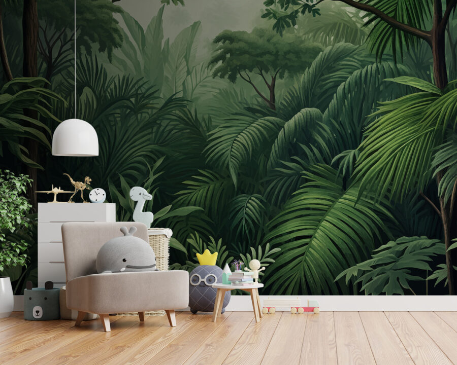 Floresta verde com muitas folhas