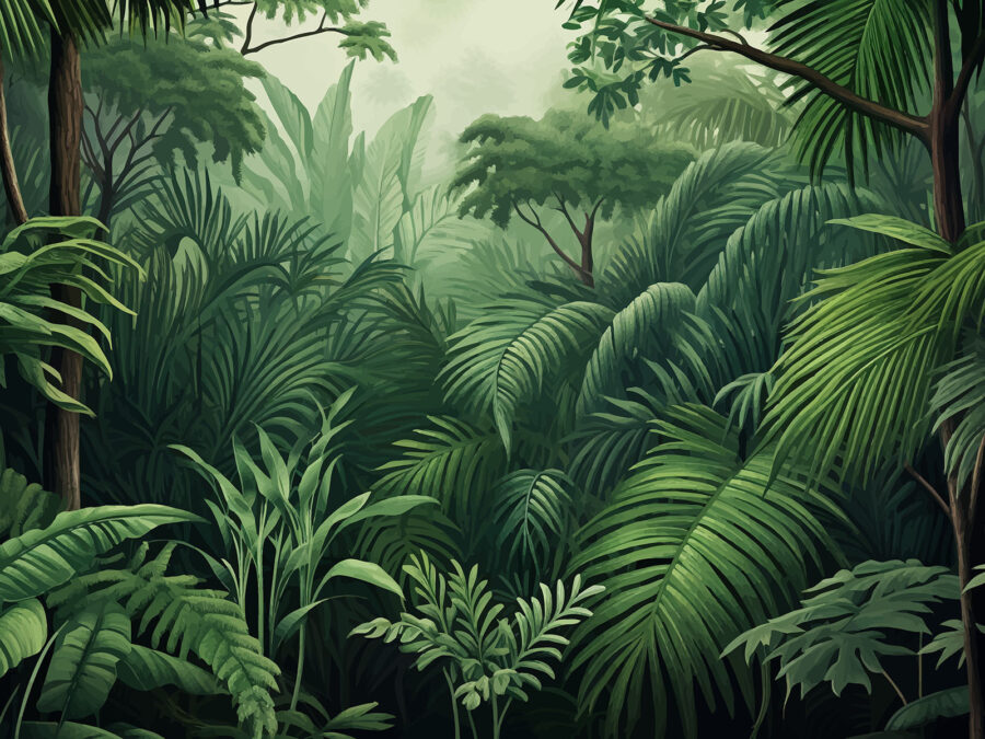 Floresta verde com muitas folhas