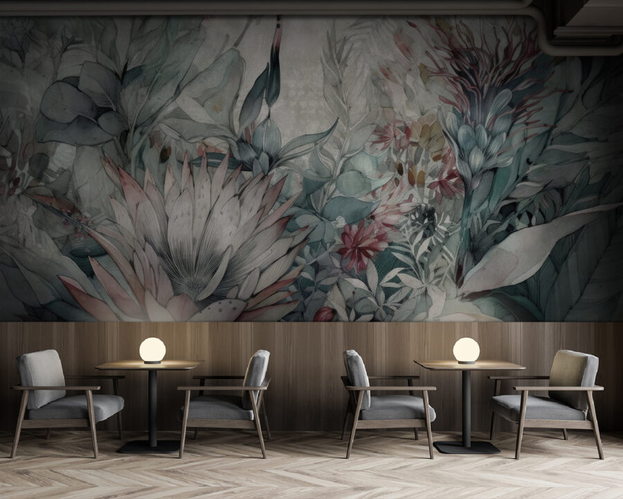 Pintura de flores e folhas