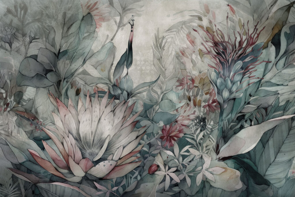 Pintura de flores e folhas Pintura de flores e folhas